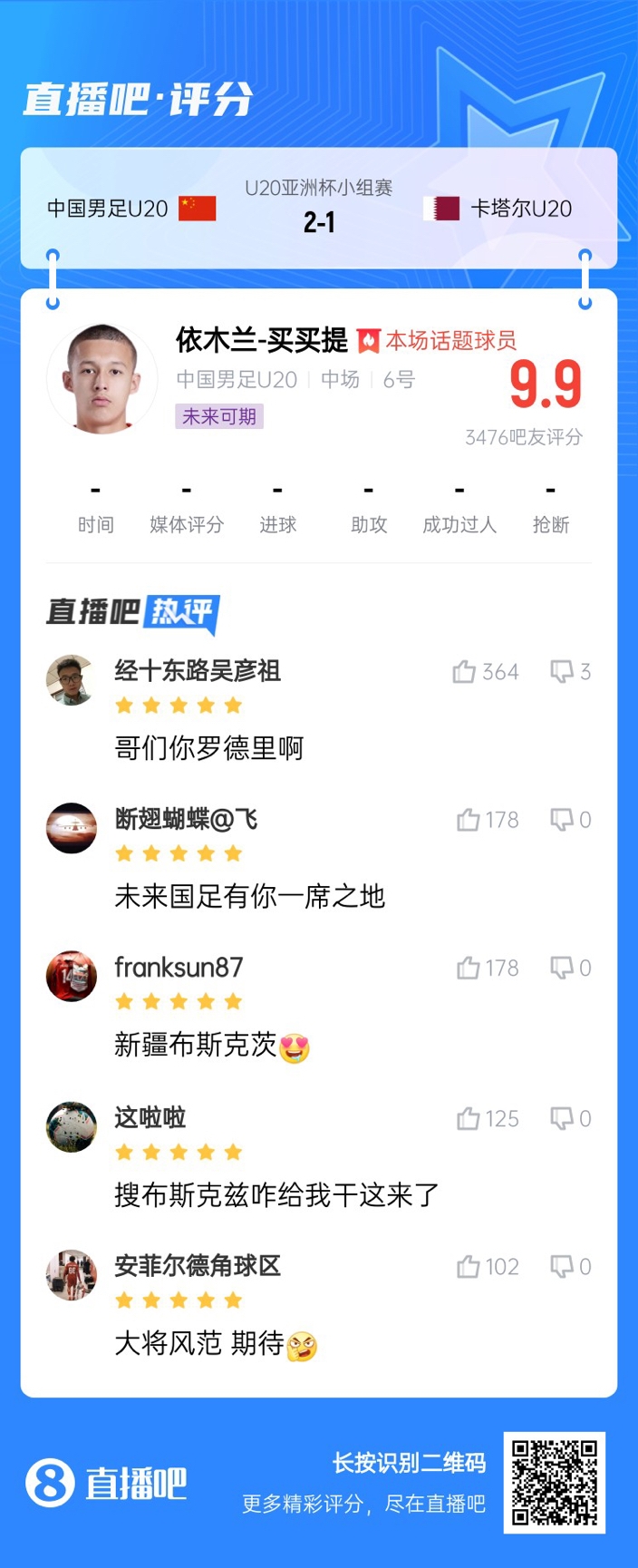  依木蘭+陳澤仕泰山中場(chǎng)連線(xiàn)！19歲依木蘭獲封：新疆布斯克茨！