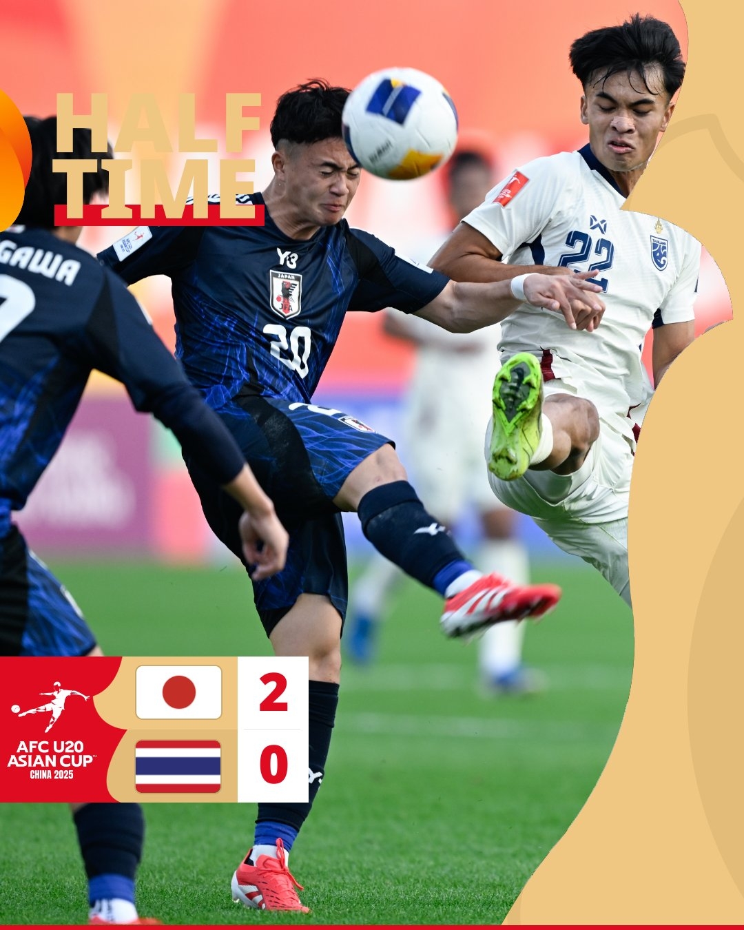  半場(chǎng)-日本U20 2-0領(lǐng)先泰國(guó)U20，石井久繼破門(mén)+中柱 泰國(guó)0射正