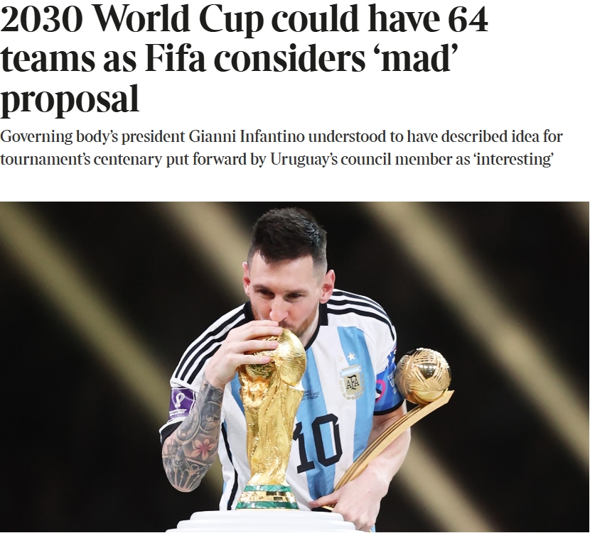 泰晤士：某官員稱2030世界杯擴軍64隊想法完全瘋狂，望盡快否決
