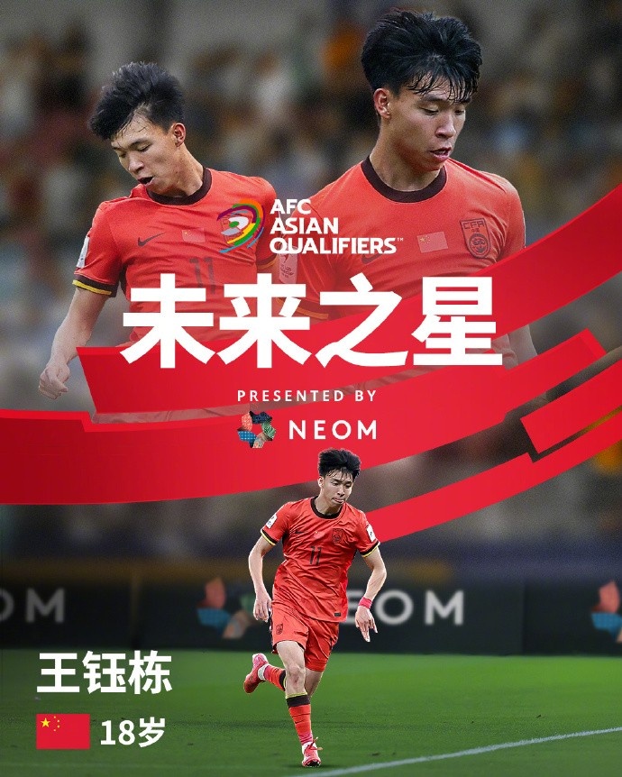  亞洲杯官方社媒發(fā)布王鈺棟個人海報：青年軍的旗幟，飄揚在前哨
